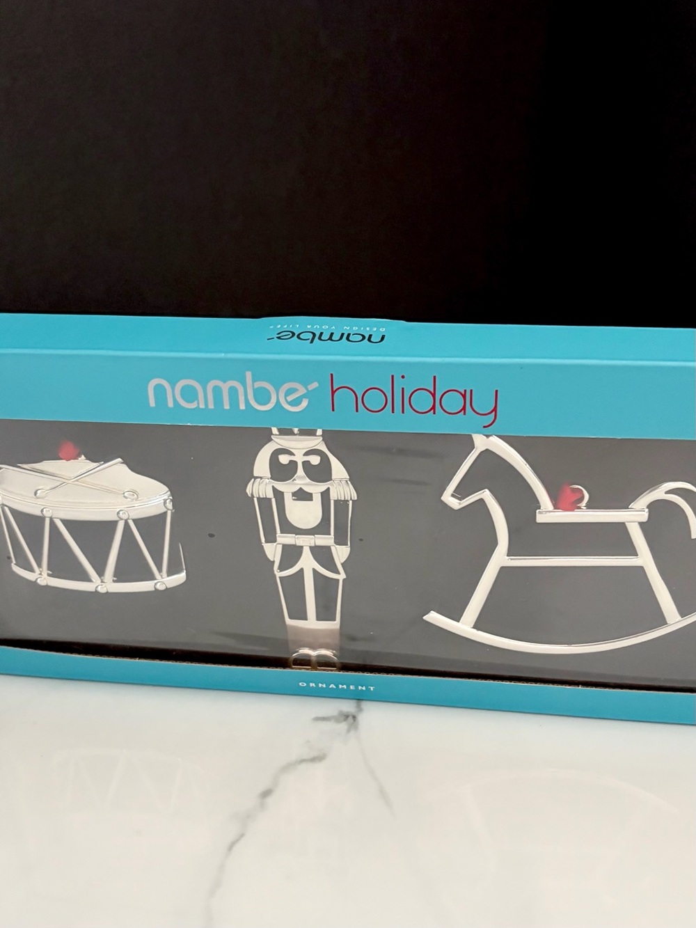 SET of 3 Mini Ornaments - Rocking Horse, Nutcracker & Drum by Nambe